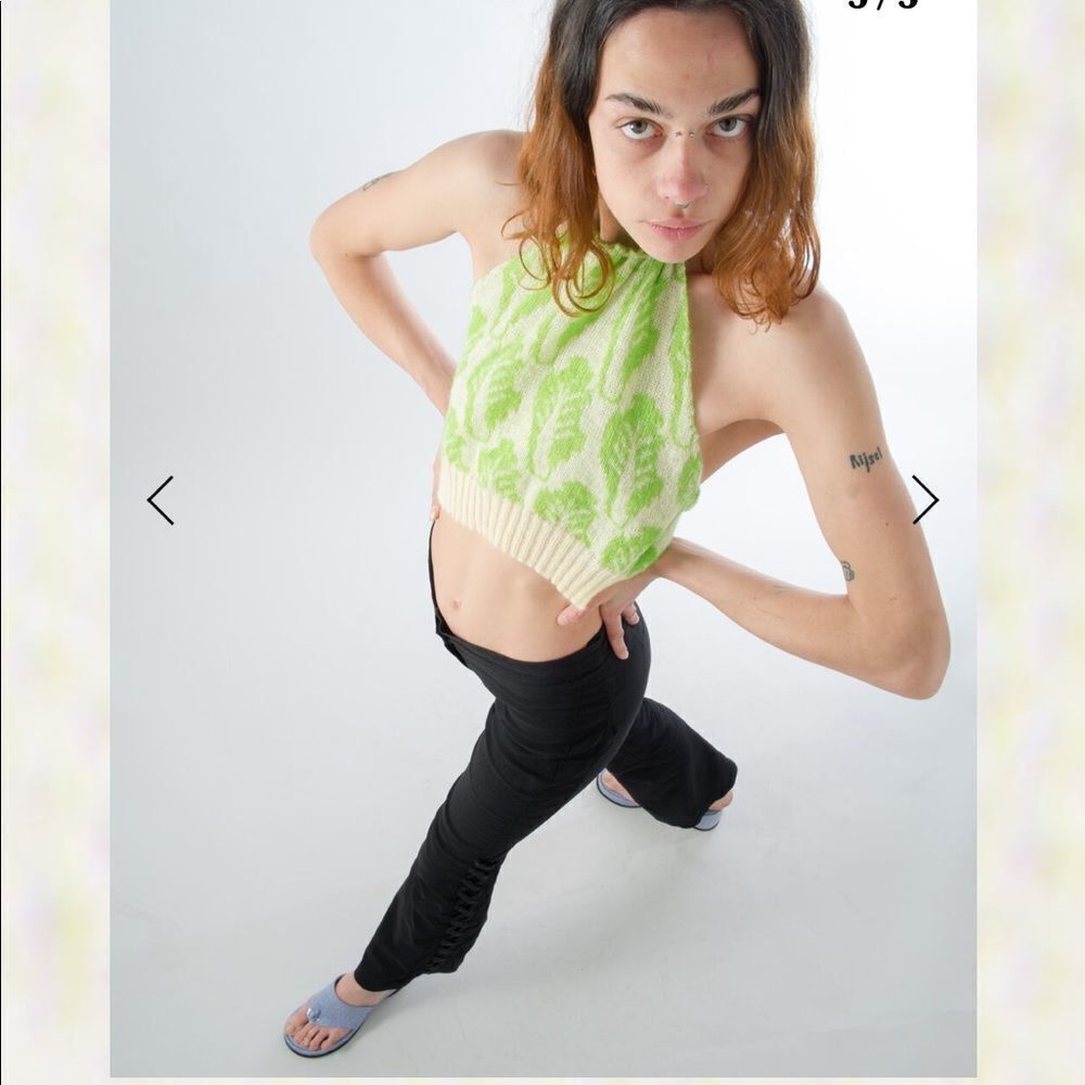 Alicia Morgand Halter Top Lettuce/cup of noodle crop top Handmade knit NWT S